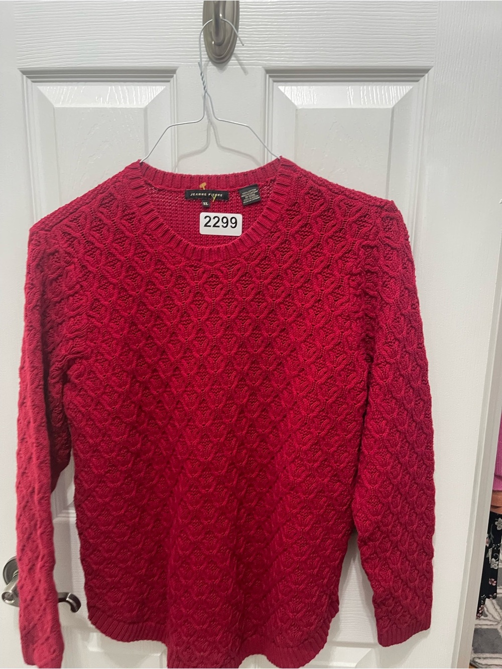 JEANNE PIERRE Raspberry Cable Knit Crewneck Sweater